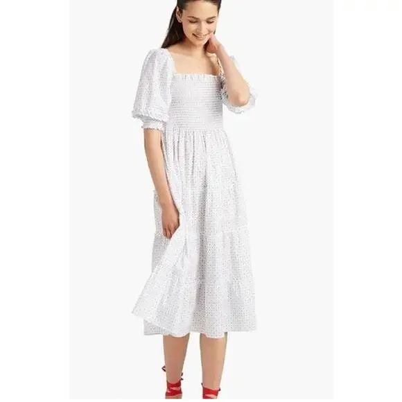 Hill House XXS The Nesli Nap Dress $178 Paisley Puff Sleeves Midi Cottagecore - Picture 5 of 16